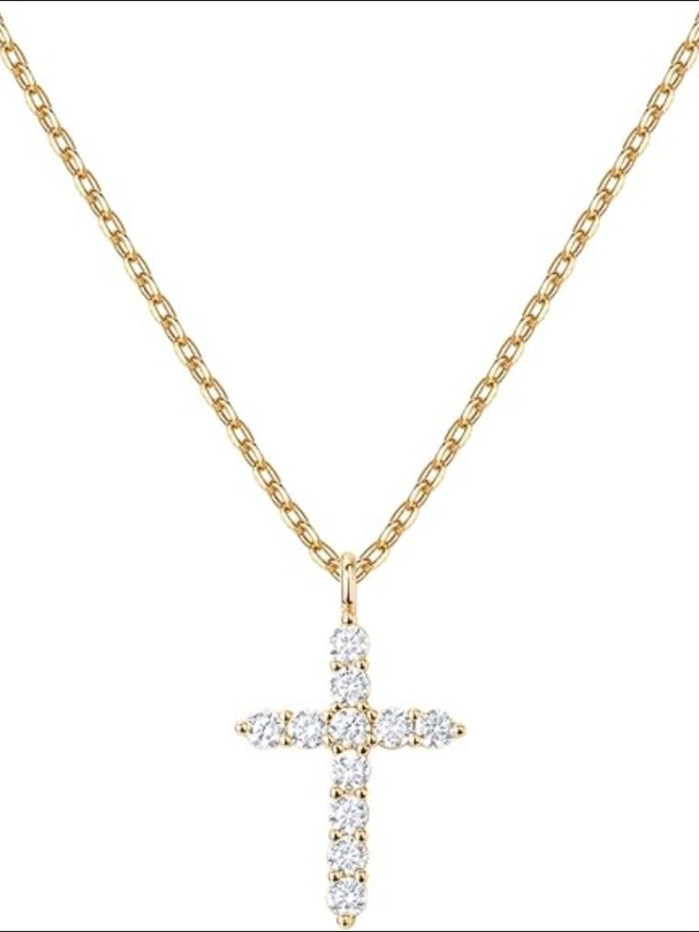 14K Gold  Cubic Zirconia Cross Pendant Necklace